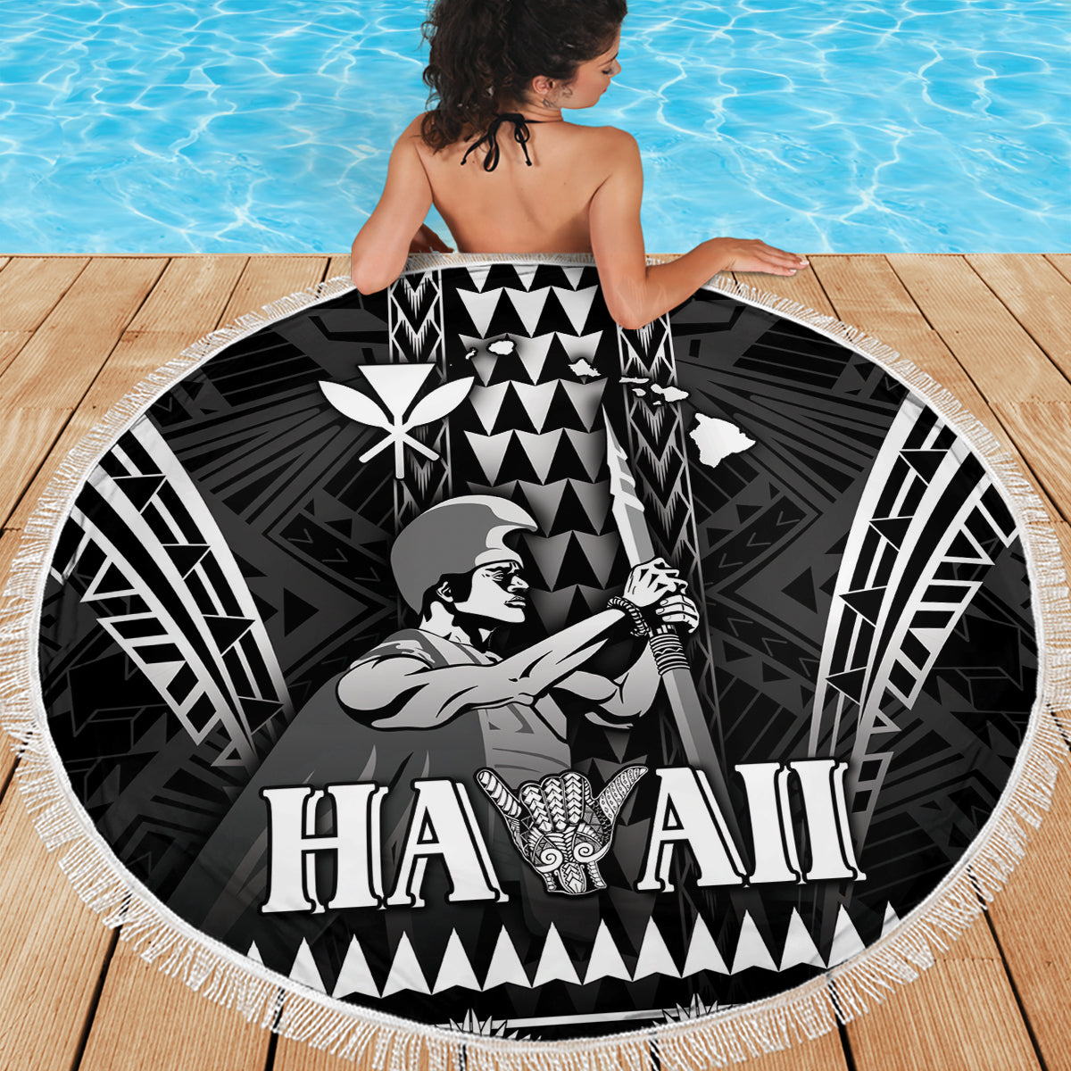 Hawaii Happy King Kamehameha Day Beach Blanket Kakau Pattern