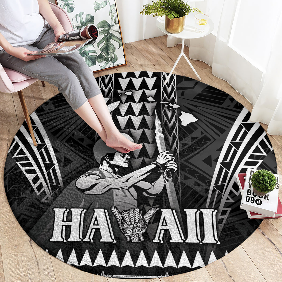 Hawaii Happy King Kamehameha Day Round Carpet Kakau Pattern