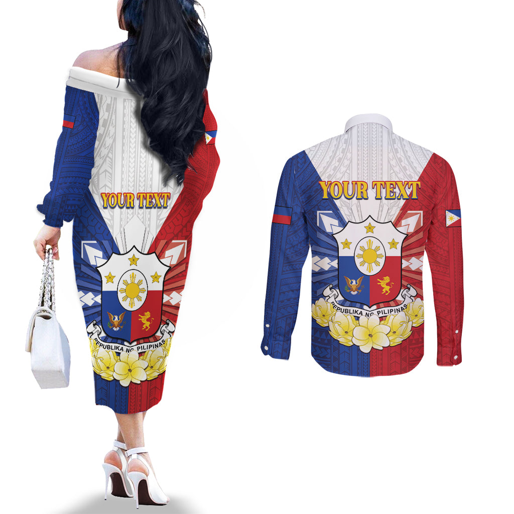 Personalised Philippines Independence Day Couples Matching Off The Shoulder Long Sleeve Dress and Long Sleeve Button Shirt Maligayang Araw ng Kalayaan Filipino Carabao