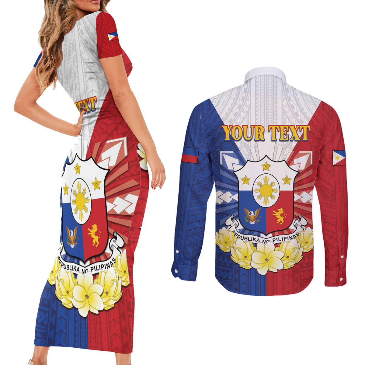 Personalised Philippines Independence Day Couples Matching Short Sleeve Bodycon Dress and Long Sleeve Button Shirt Maligayang Araw ng Kalayaan Filipino Carabao