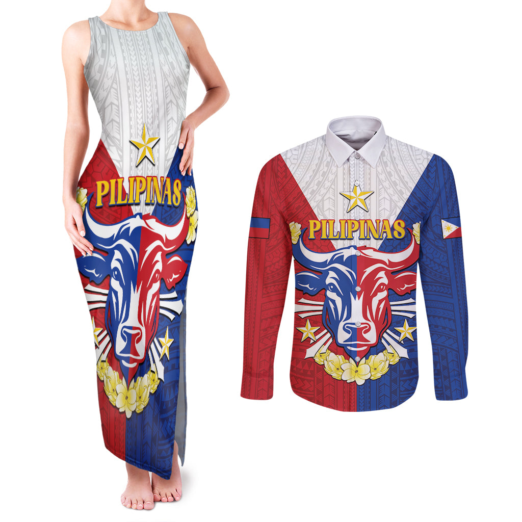 Personalised Philippines Independence Day Couples Matching Tank Maxi Dress and Long Sleeve Button Shirt Maligayang Araw ng Kalayaan Filipino Carabao