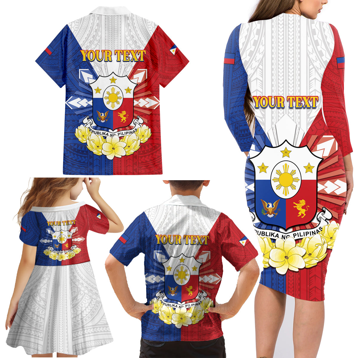 Personalised Philippines Independence Day Family Matching Long Sleeve Bodycon Dress and Hawaiian Shirt Maligayang Araw ng Kalayaan Filipino Carabao