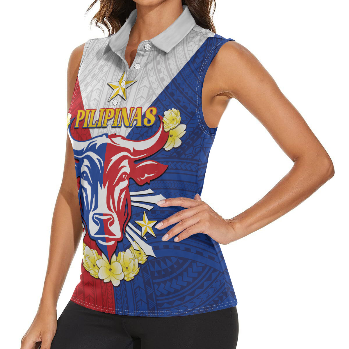 Personalised Philippines Independence Day Women Sleeveless Polo Shirt Maligayang Araw ng Kalayaan Filipino Carabao