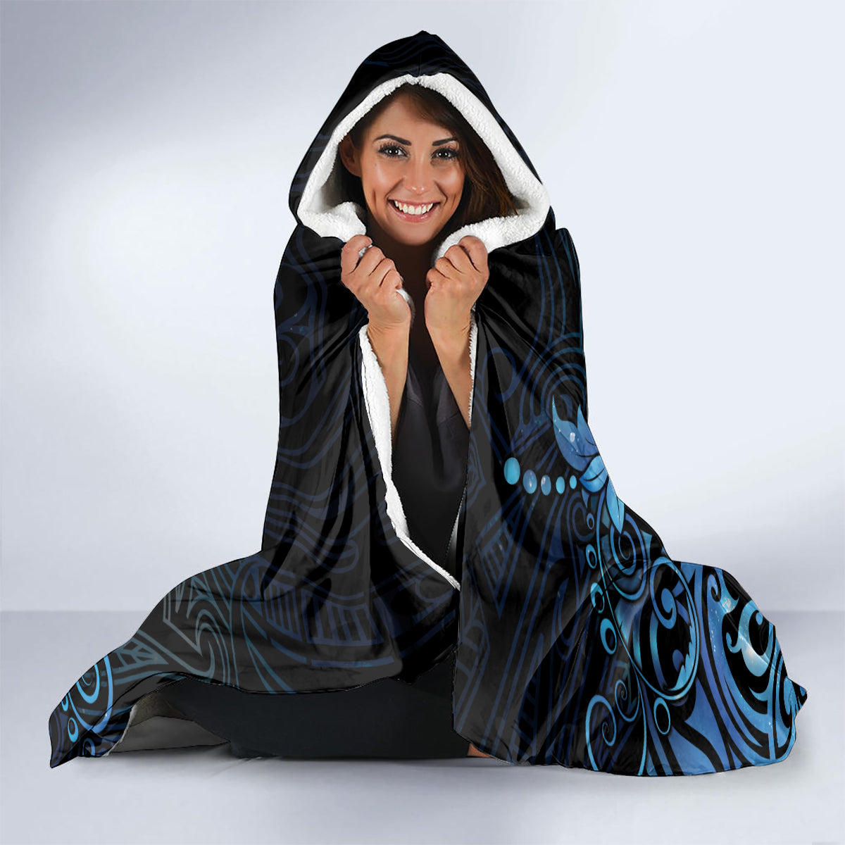 Matariki New Zealand Hooded Blanket Maori Pattern Blue Galaxy