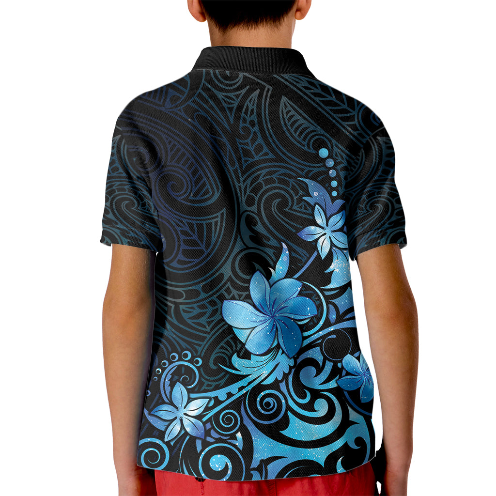 Matariki New Zealand Kid Polo Shirt Maori Pattern Blue Galaxy