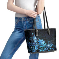 Matariki New Zealand Leather Tote Bag Maori Pattern Blue Galaxy