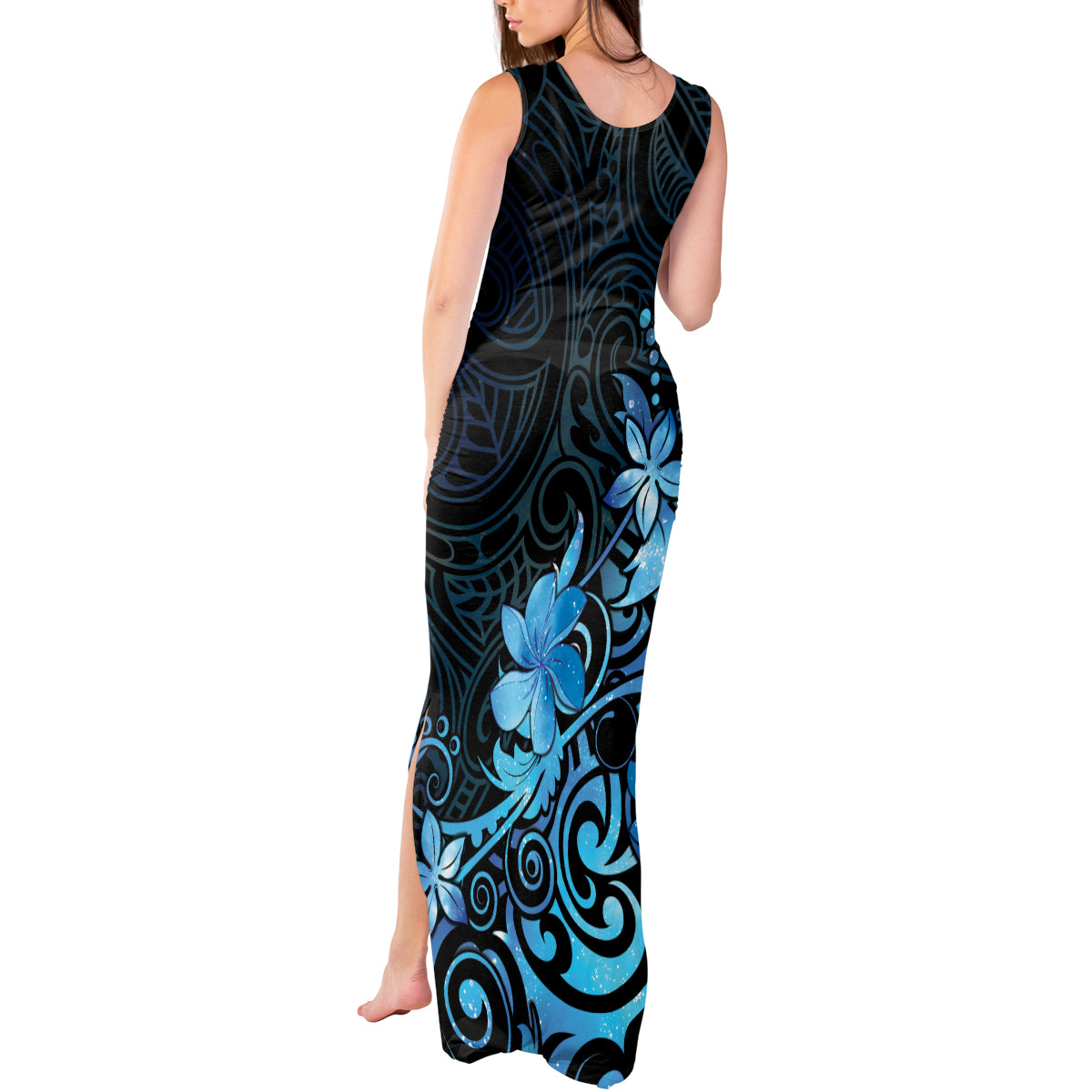 Matariki New Zealand Tank Maxi Dress Maori Pattern Blue Galaxy