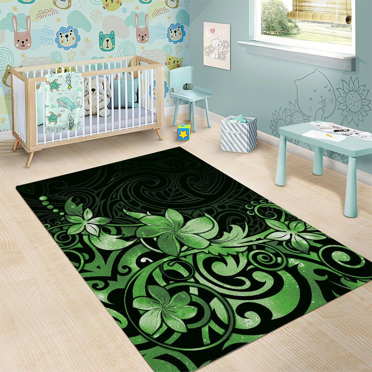 Matariki New Zealand Area Rug Maori Pattern Green Galaxy LT05 - Polynesian Pride