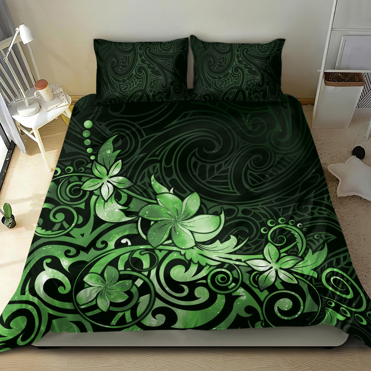 Matariki New Zealand Bedding Set Maori Pattern Green Galaxy