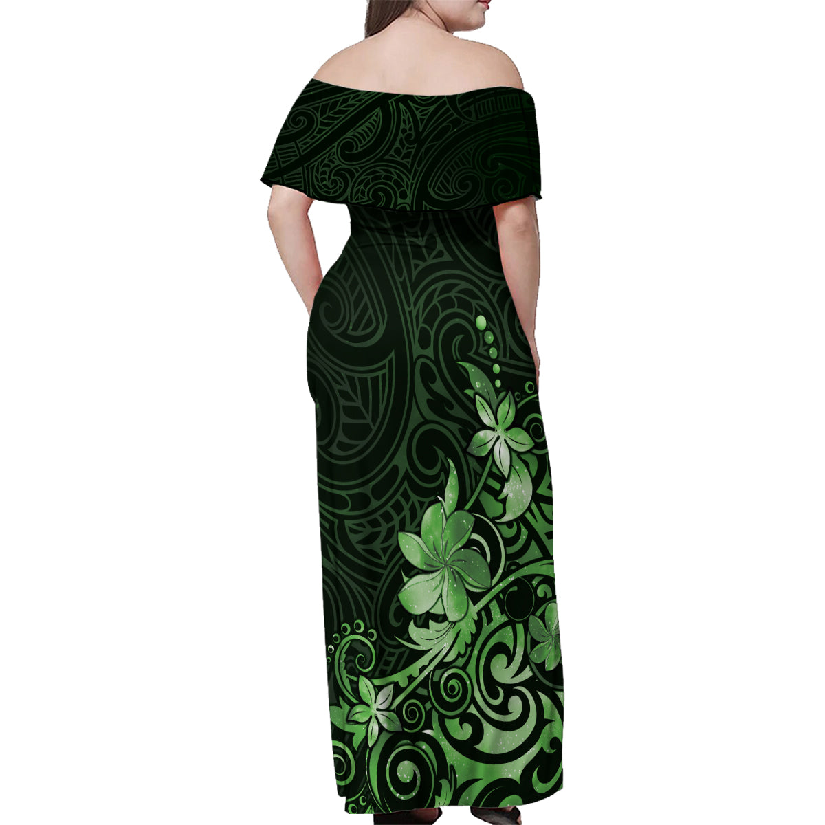Matariki New Zealand Family Matching Off Shoulder Maxi Dress and Hawaiian Shirt Maori Pattern Green Galaxy