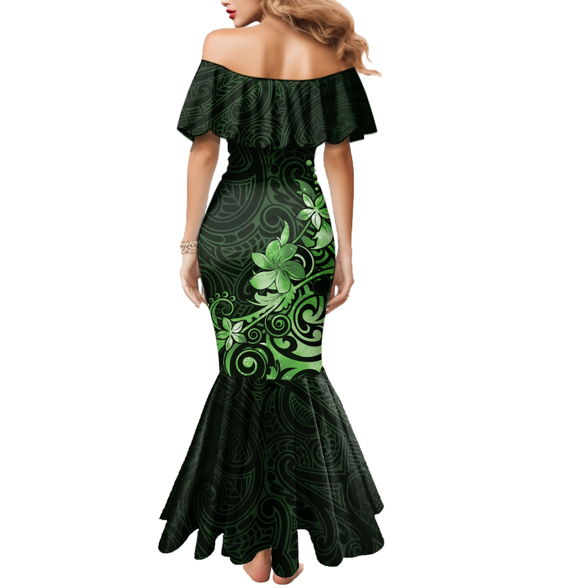 Matariki New Zealand Mermaid Dress Maori Pattern Green Galaxy