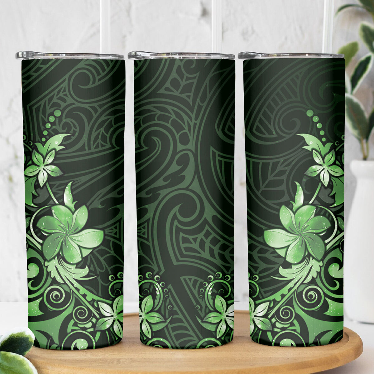 Matariki New Zealand Skinny Tumbler Maori Pattern Green Galaxy