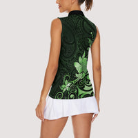 Matariki New Zealand Women Sleeveless Polo Shirt Maori Pattern Green Galaxy