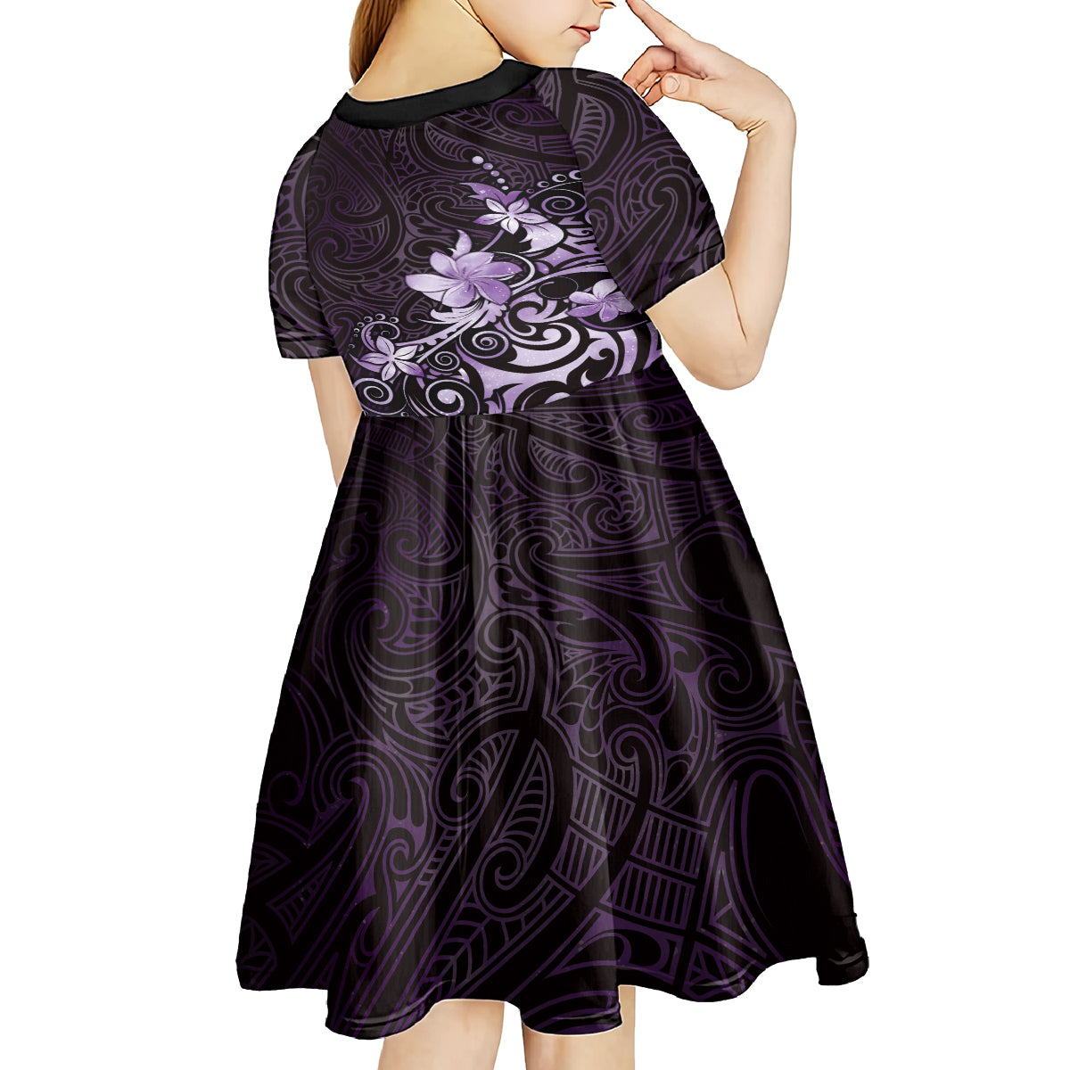 Matariki New Zealand Kid Short Sleeve Dress Maori Pattern Purple Galaxy