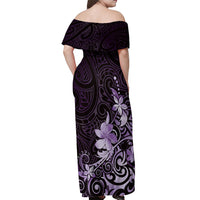 Matariki New Zealand Off Shoulder Maxi Dress Maori Pattern Purple Galaxy