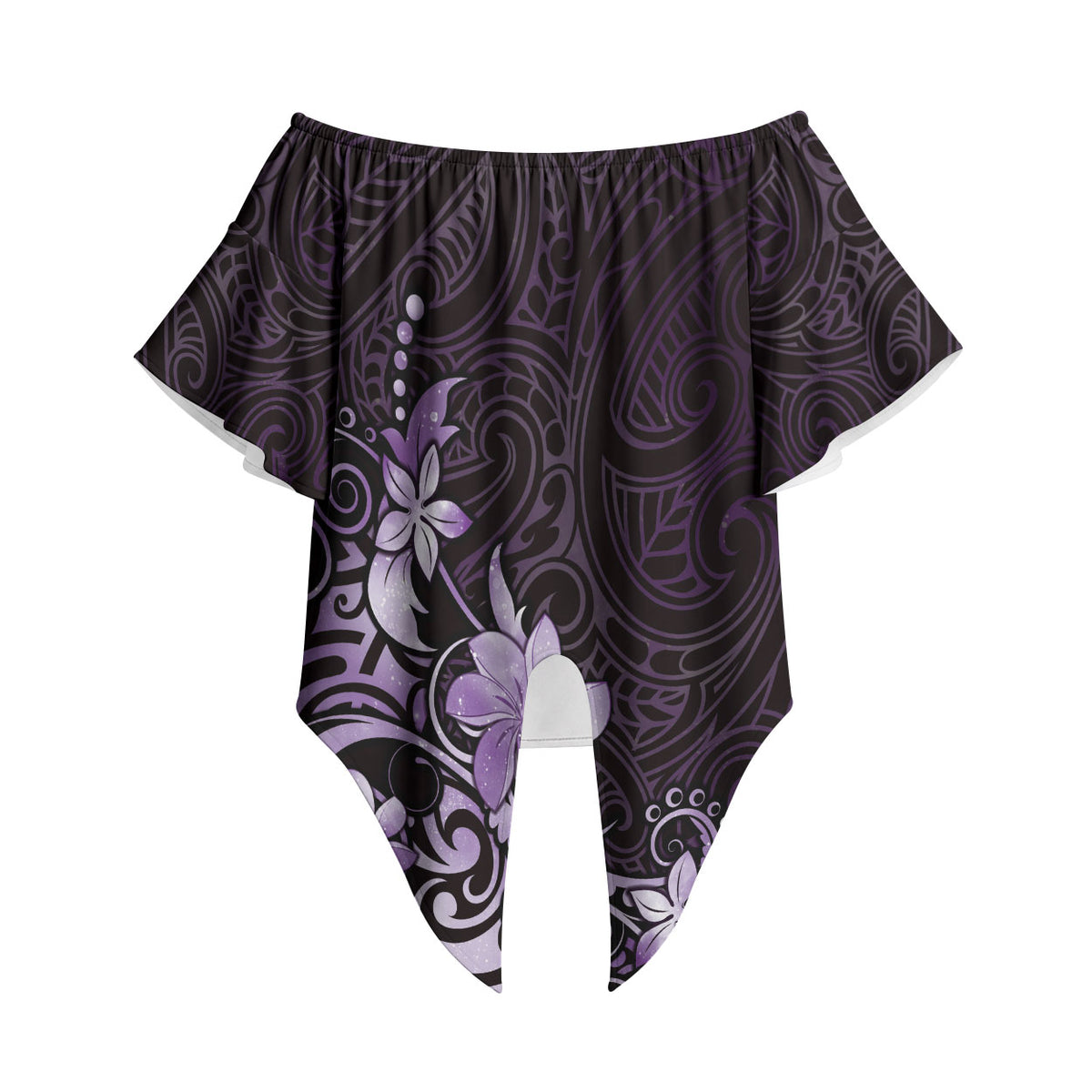 Matariki New Zealand Off Shoulder Wrap Waist Top Maori Pattern Purple Galaxy LT05 Purple - Polynesian Pride
