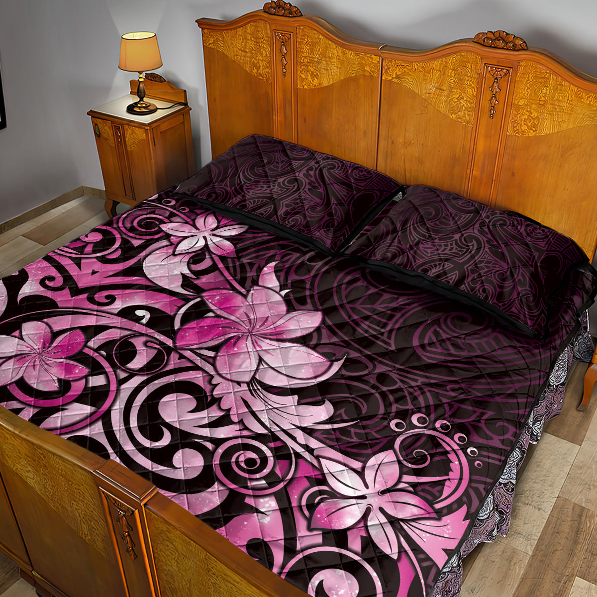 Matariki New Zealand Quilt Bed Set Maori Pattern Pink Galaxy