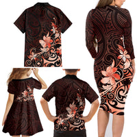 Matariki New Zealand Family Matching Long Sleeve Bodycon Dress and Hawaiian Shirt Maori Pattern Red Galaxy
