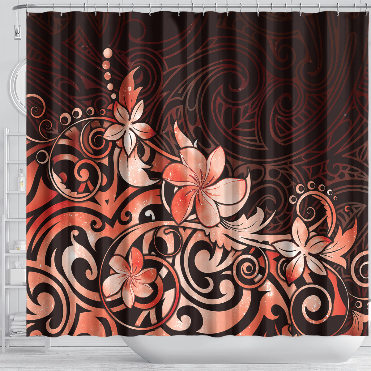 Matariki New Zealand Shower Curtain Maori Pattern Red Galaxy