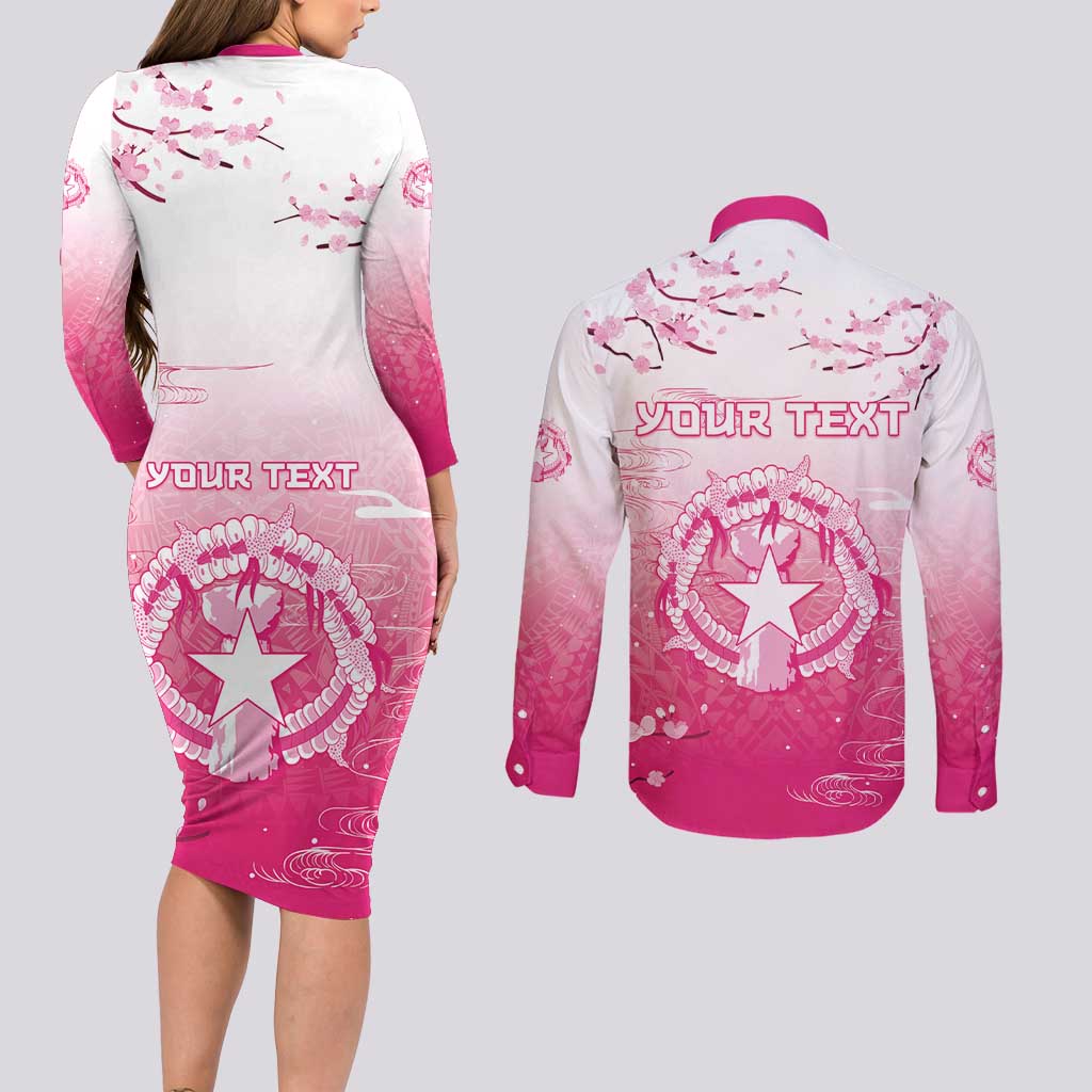 Personalized Sakura Marianas Couples Matching Long Sleeve Bodycon Dress and Long Sleeve Button Shirt CNMI Seal