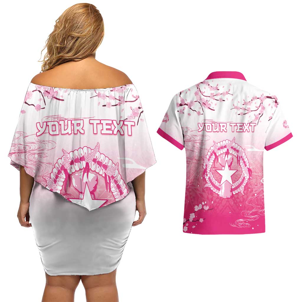 Personalized Sakura Marianas Couples Matching Off Shoulder Short Dress and Hawaiian Shirt CNMI Seal