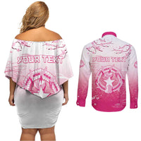 Personalized Sakura Marianas Couples Matching Off Shoulder Short Dress and Long Sleeve Button Shirt CNMI Seal