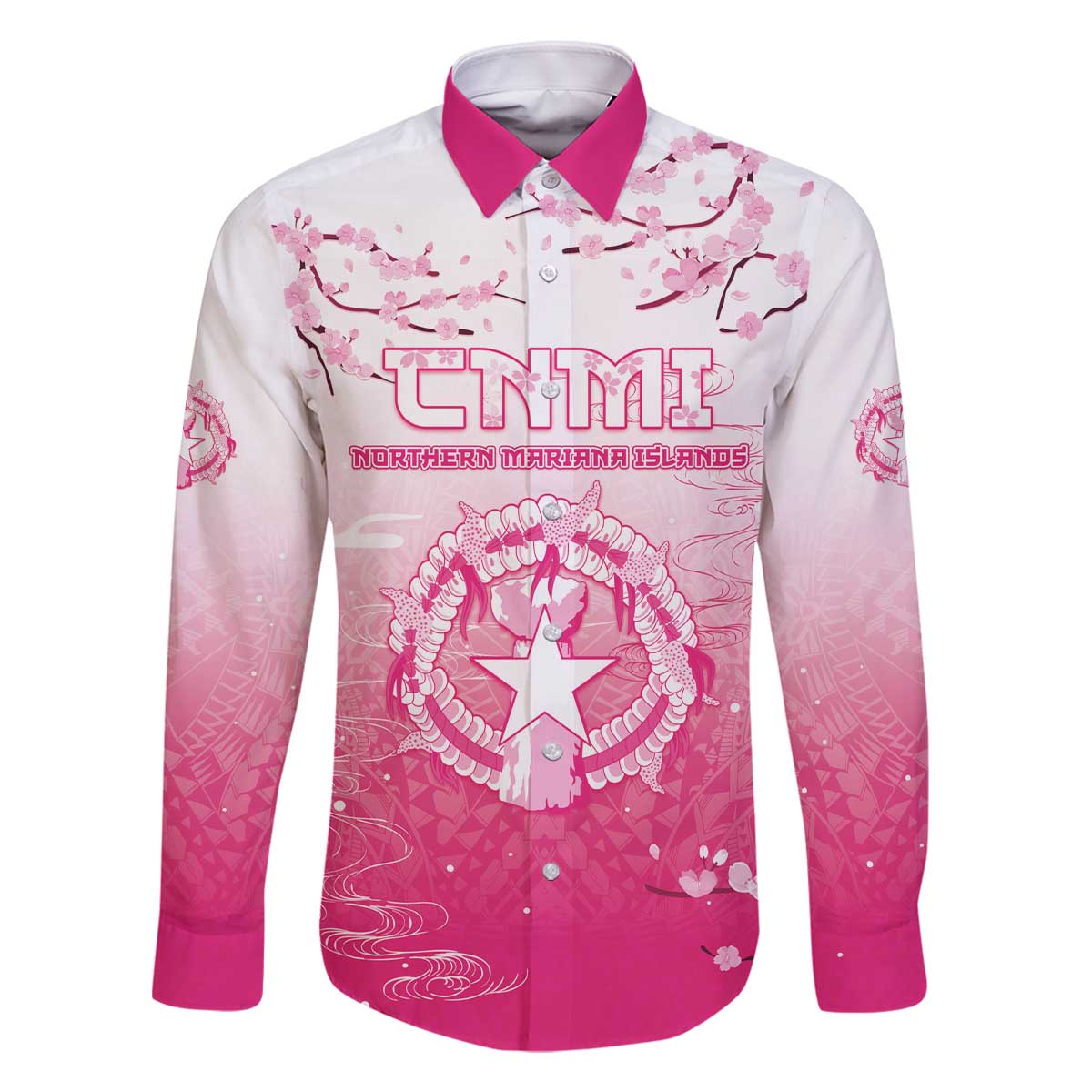 Personalized Sakura Marianas Family Matching Off The Shoulder Long Sleeve Dress and Hawaiian Shirt CNMI Seal