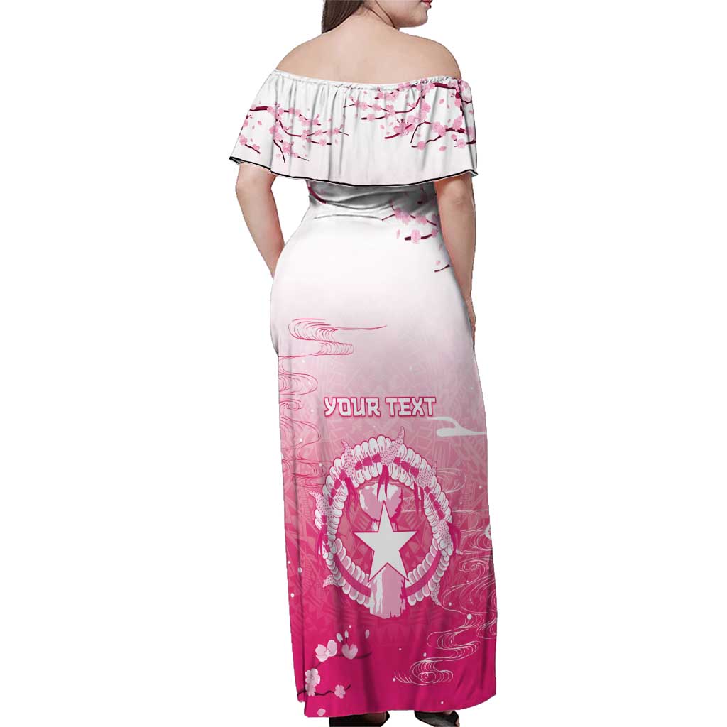 Personalized Sakura Marianas Family Matching Off Shoulder Maxi Dress and Hawaiian Shirt CNMI Seal