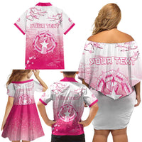 Personalized Sakura Marianas Family Matching Off Shoulder Short Dress and Hawaiian Shirt CNMI Seal