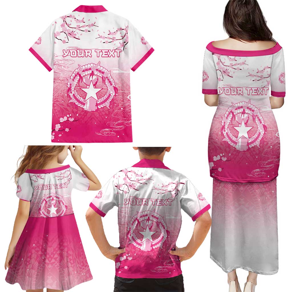 Personalized Sakura Marianas Family Matching Puletasi and Hawaiian Shirt CNMI Seal