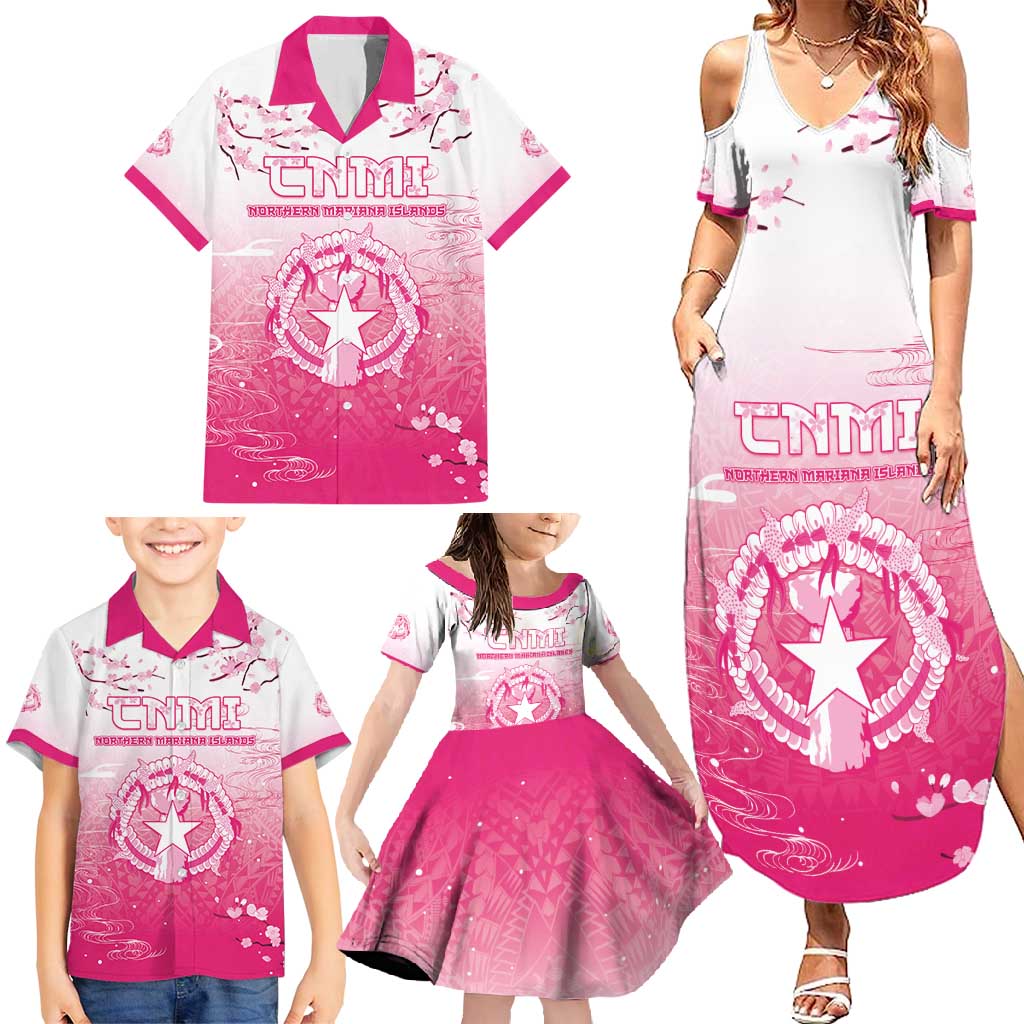 Personalized Sakura Marianas Family Matching Summer Maxi Dress and Hawaiian Shirt CNMI Seal