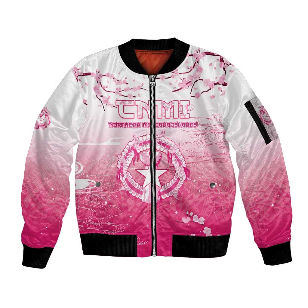 Personalized Sakura Marianas Sleeve Zip Bomber Jacket CNMI Seal