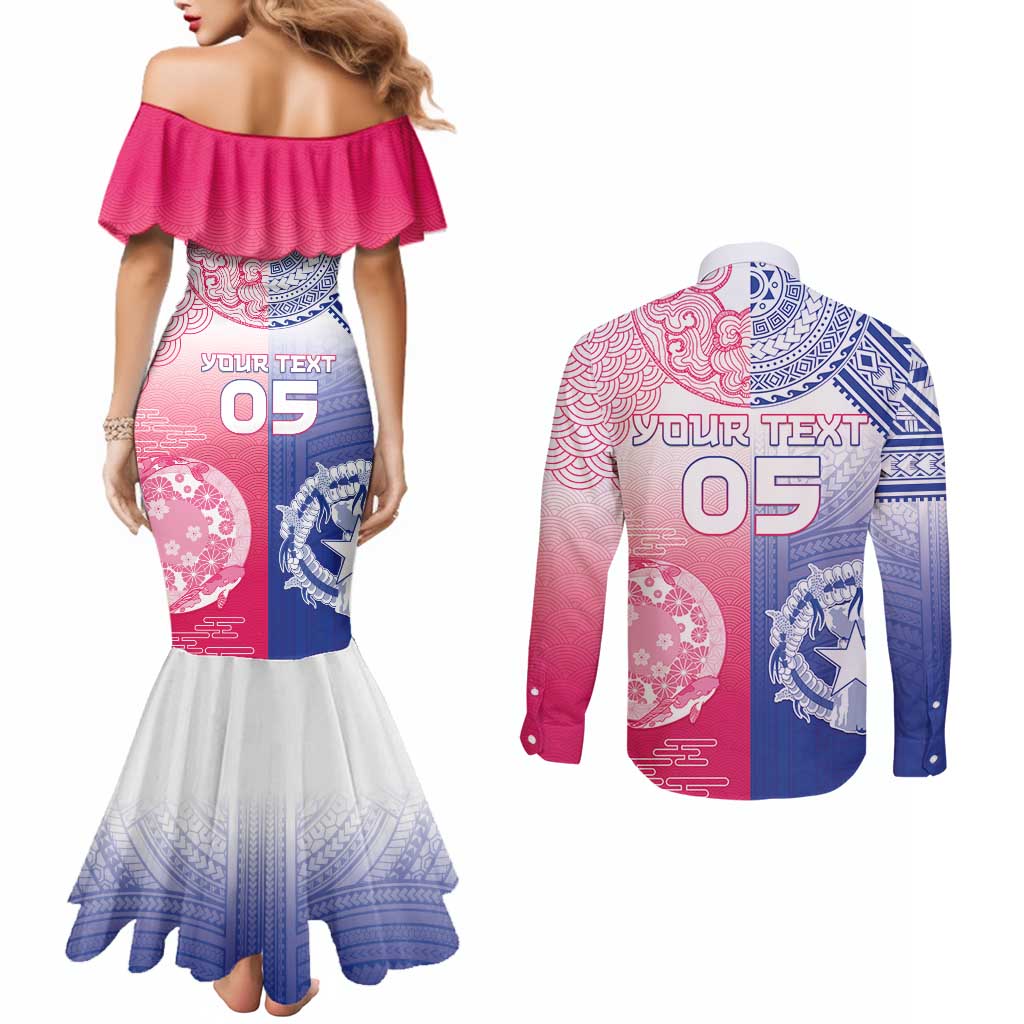 Custom Northern Mariana Islands And Japan Together Couples Matching Mermaid Dress and Long Sleeve Button Shirt