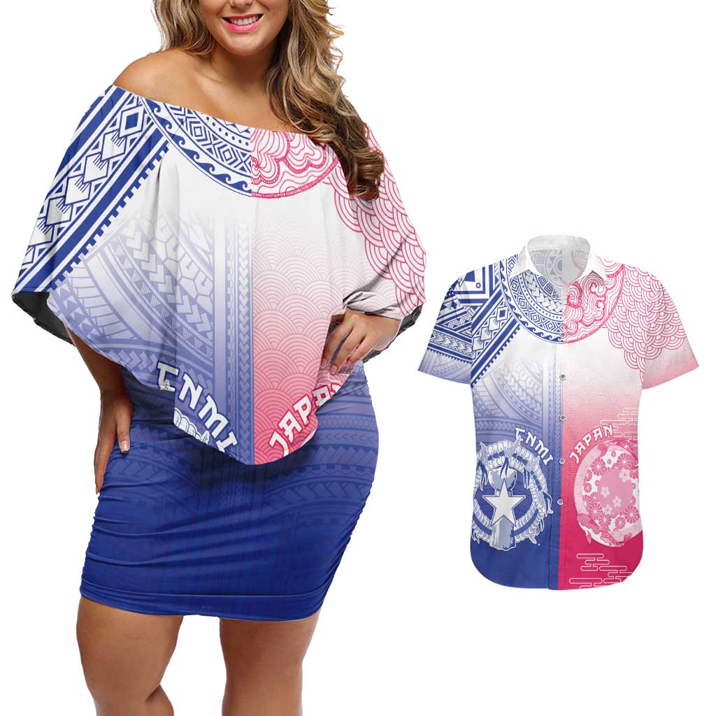 Custom Northern Mariana Islands And Japan Together Couples Matching Off Shoulder Short Dress and Hawaiian Shirt