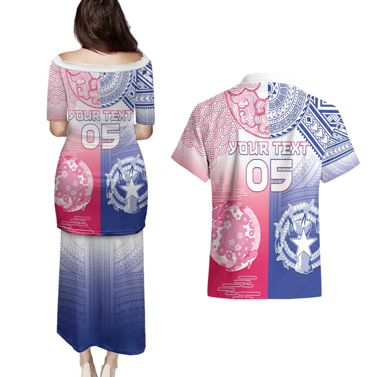 Custom Northern Mariana Islands And Japan Together Couples Matching Puletasi and Hawaiian Shirt