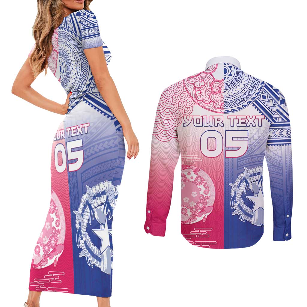 Custom Northern Mariana Islands And Japan Together Couples Matching Short Sleeve Bodycon Dress and Long Sleeve Button Shirt