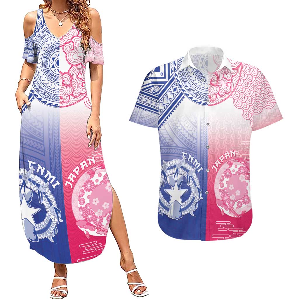 Custom Northern Mariana Islands And Japan Together Couples Matching Summer Maxi Dress and Hawaiian Shirt