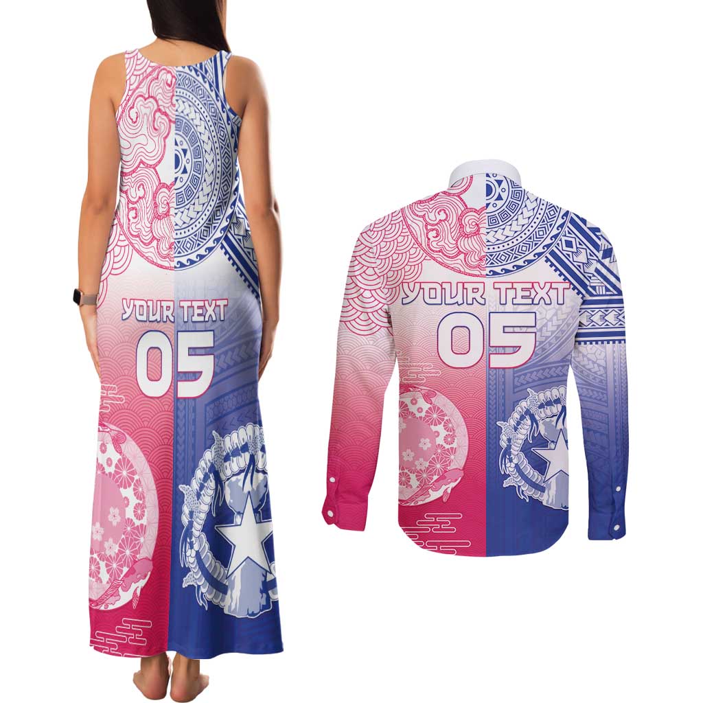Custom Northern Mariana Islands And Japan Together Couples Matching Tank Maxi Dress and Long Sleeve Button Shirt
