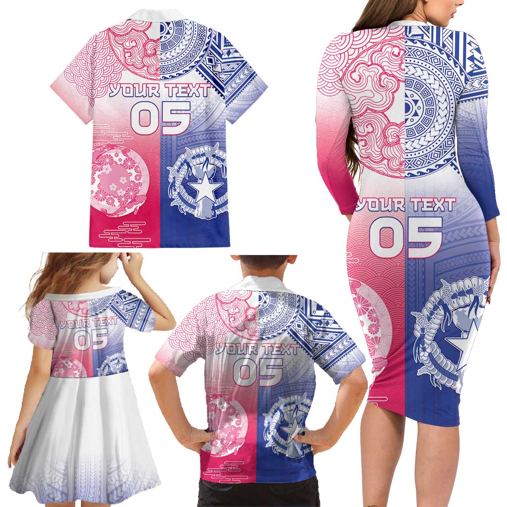 Custom Northern Mariana Islands And Japan Together Family Matching Long Sleeve Bodycon Dress and Hawaiian Shirt