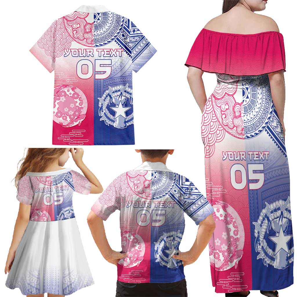 Custom Northern Mariana Islands And Japan Together Family Matching Off Shoulder Maxi Dress and Hawaiian Shirt