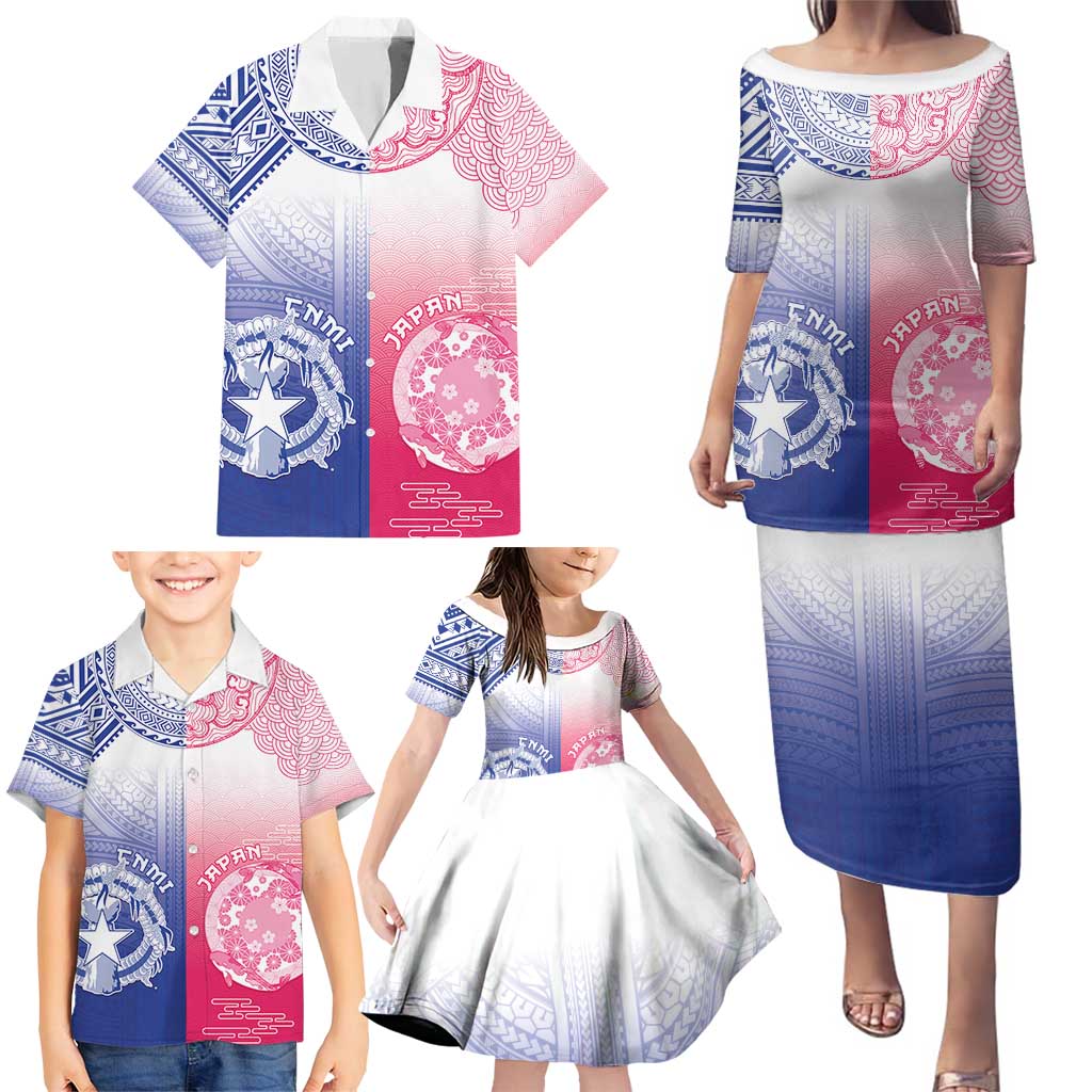 Custom Northern Mariana Islands And Japan Together Family Matching Puletasi and Hawaiian Shirt