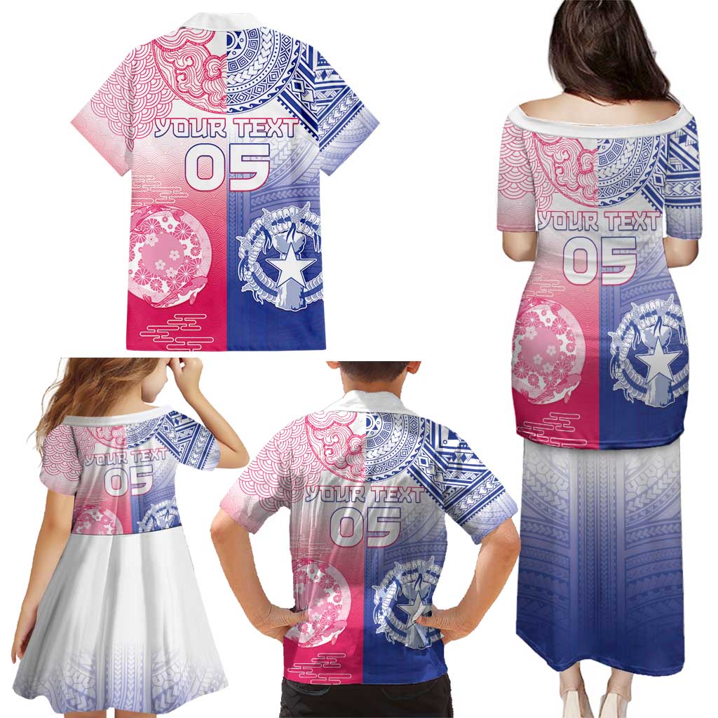 Custom Northern Mariana Islands And Japan Together Family Matching Puletasi and Hawaiian Shirt