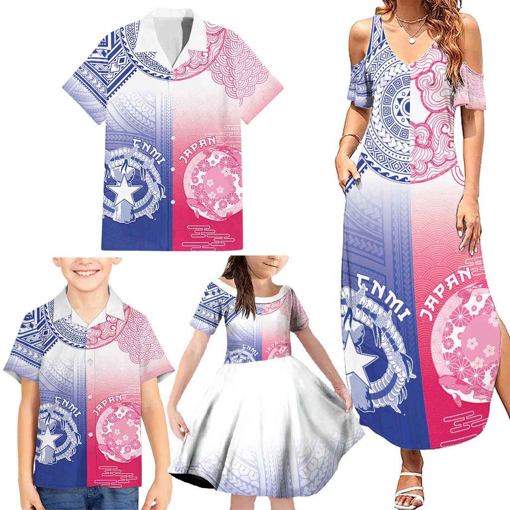 Custom Northern Mariana Islands And Japan Together Family Matching Summer Maxi Dress and Hawaiian Shirt
