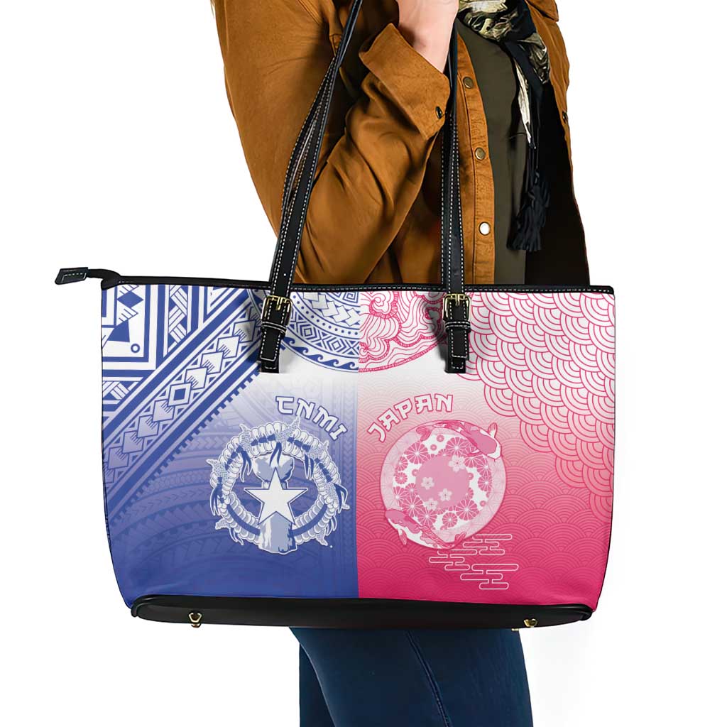 Northern Mariana Islands And Japan Together Leather Tote Bag