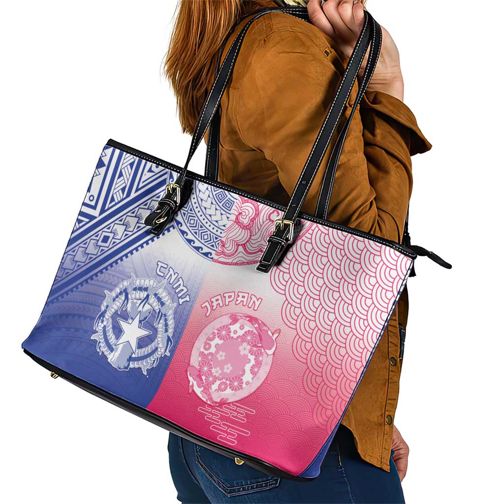 Northern Mariana Islands And Japan Together Leather Tote Bag
