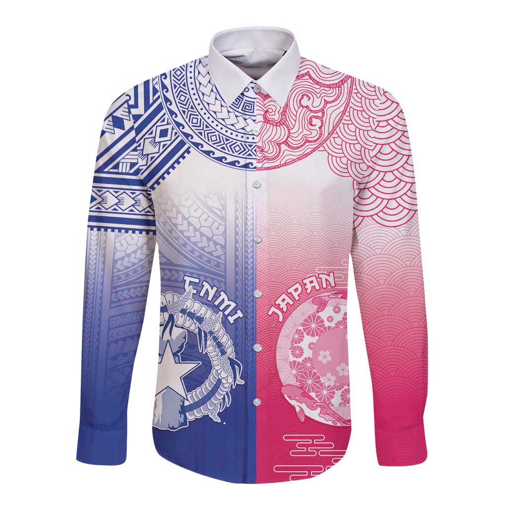 Custom Northern Mariana Islands And Japan Together Long Sleeve Button Shirt