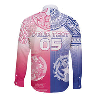 Custom Northern Mariana Islands And Japan Together Long Sleeve Button Shirt