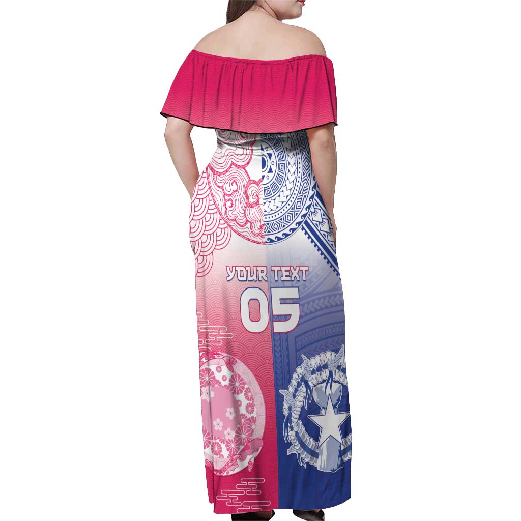 Custom Northern Mariana Islands And Japan Together Off Shoulder Maxi Dress