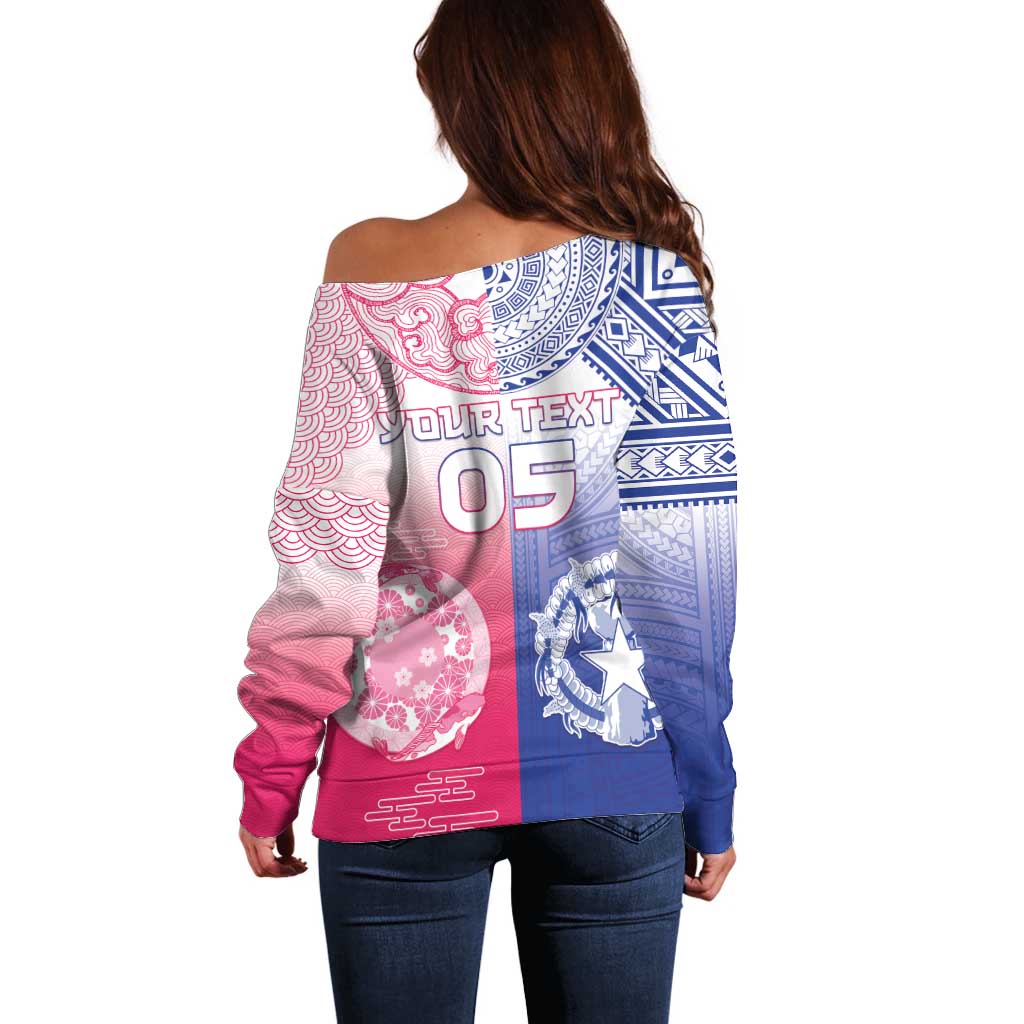 Custom Northern Mariana Islands And Japan Together Off Shoulder Sweater