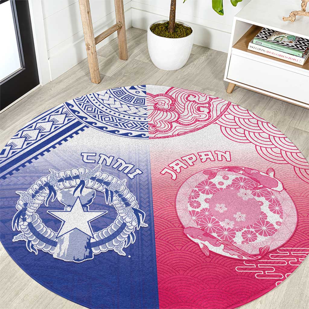 Northern Mariana Islands And Japan Together Round Carpet